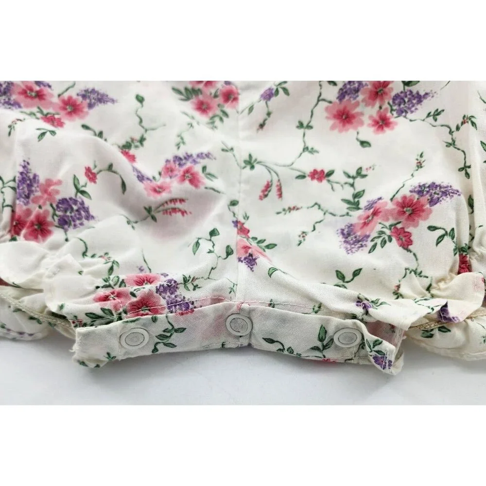 Vtg Baby Girls Floral Short Sleeve Bubble Romper Embroidered Bib 18‎ Months (?)